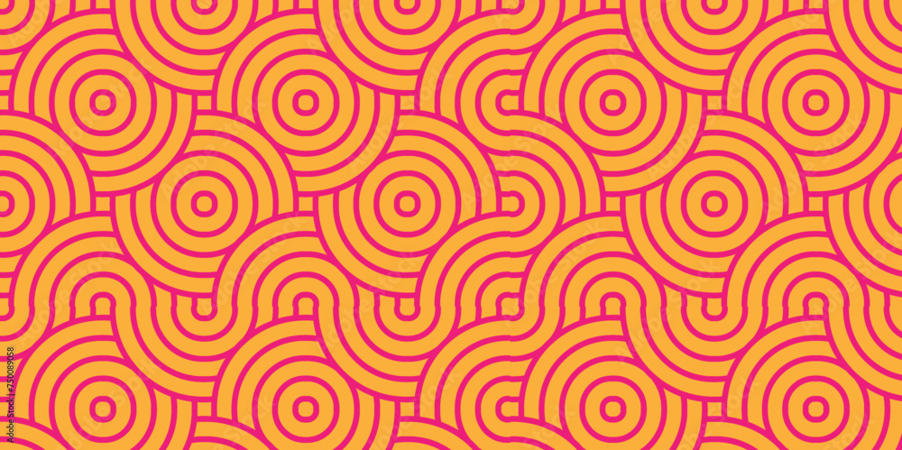 Wall mural minimal diamond geometric waves spiral pattern and abstract circle wave line. orange and red seamles