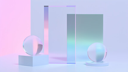 minimalist holographic background, smooth forms, shapeless, glass