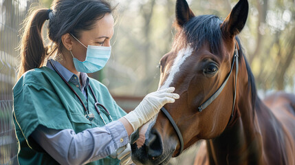 Veterinary Horses on the farm conducting a review. World Veterinarian Day - Powered by Adobe
