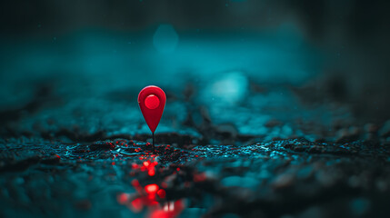 white map background with a red map pin, in the style of dark aquamarine and red, digital neon,...