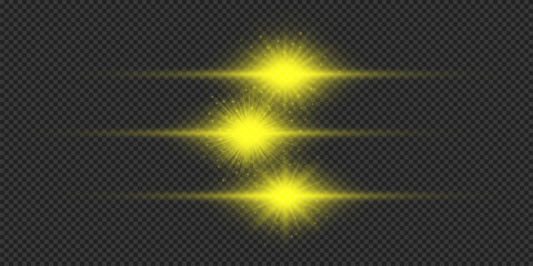 Set of yellow horizontal light effects of lens flares