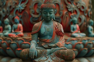 Meditating Buddha with tantric designs