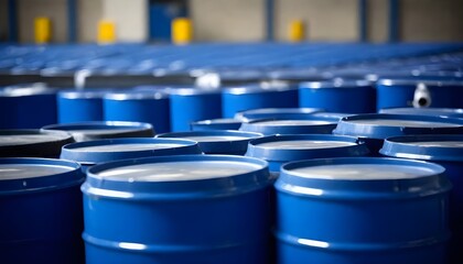 Pattern of blue propane tanks tightly packed, with selective focus creating depth in an industrial setting - obrazy, fototapety, plakaty