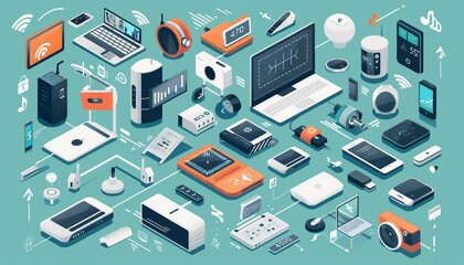 Internet of Things (IoT) and Smart Devices, the Internet of Things (IoT) and smart devices in a digital society with an image displaying interconnected devices, AI - obrazy, fototapety, plakaty