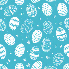 cute easter seamless pattern. blue and white Easter eggs on a blue background in flat style. Design for packaging, wallpaper, background