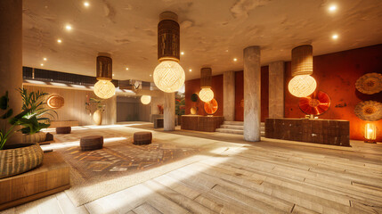 Luxury hotel lobby with modern design and elegant furniture, spacious and contemporary architecture
