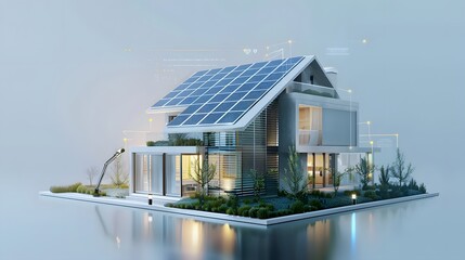 <https//s.mj.run/41Q2nFj11Lk> futuristic generic smart home with solar panels rooftop system for renewable energy concepts as wide banner with copyspace area