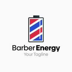 Vector Illustration for Barber Energy Logo: A Design Template Merging Concepts of a Barber sign and battery  Shape