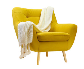Armchair with knitted plaid on white background - 750093002