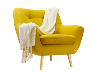 Armchair with knitted plaid on white background