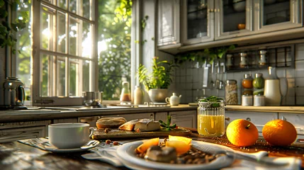 Rollo Cozy Kitchen Scene, Fresh Autumnal Produce by the Window, Preparing for a Hearty Seasonal Meal © NURA ALAM