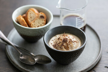 Italian affogato, ice cream and coffee, selective focus