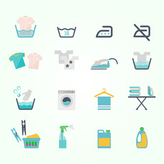 colored washing icons laundry symbols flat style