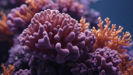 Macro close-up of minimalistic beautiful natural purple corals, 3d render illustration style. Wallpaper coral texture under water. Marine exotic abstract background.