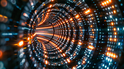 Into the Digital Vortex: Abstract Light Tunnel with Futuristic Neon Lines, A Journey through Space and Time