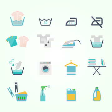 colored washing icons laundry symbols flat style
