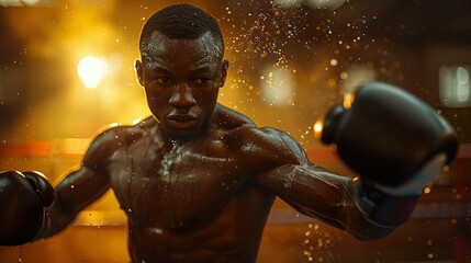 sweating boxer is focused - obrazy, fototapety, plakaty