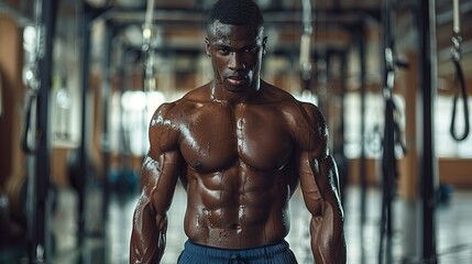 Fototapeta na wymiar muscular man with sweat on his body