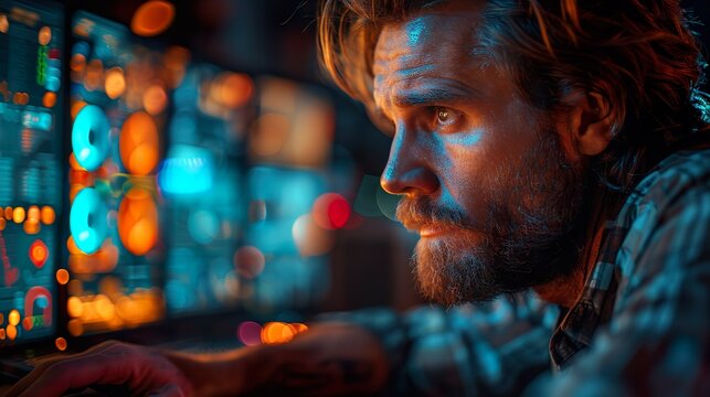 working focused on the computer