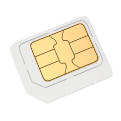 The phone sim card template microchip is a realistic 3D PNG illustration isolated on a white background: communication technology and cellular telephone IP identity chip.