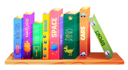 Wooden bookshelf with literature for child. Vector caroon illustration © Yulia Zelinskaya