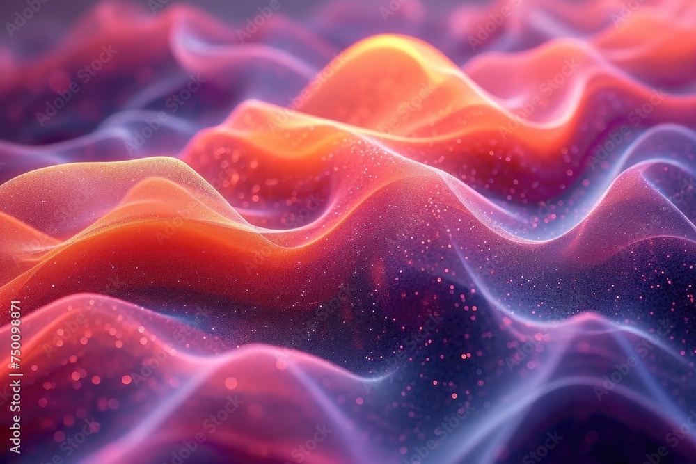 Poster a computer-generated image depicting a powerful and dynamic wave crashing against a rocky coastline.