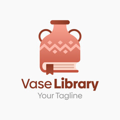 Vector Illustration for Vase Library Logo: A Design Template Merging Concepts of a Book and Vase Shape