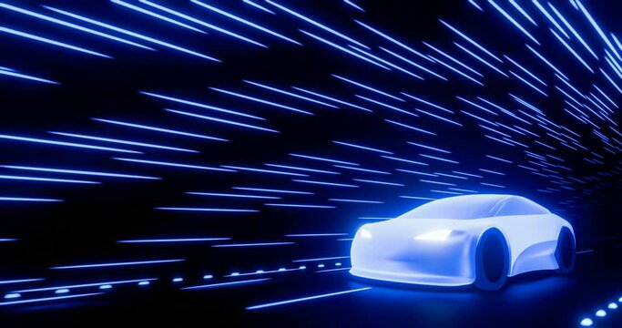 Modern super car in the future, running at high speed, high speed beam. Concept of future automotive technology. Speed beam. 3d rendering