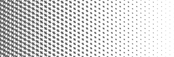 horizontal black halftone of percent design for pattern and background.