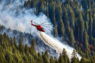 Firefighter Helicopter fighting against a Forest Fire