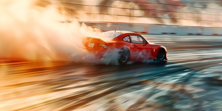 Smoke billows from race car drifting around speed track. Concept Racing, Drifting, Speed Track, Smoke, Stunning Visuals © Ян Заболотний