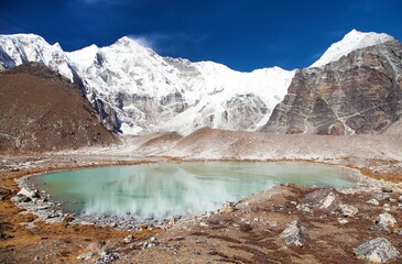 Beautiful panoramic view of Mount Cho Oyu and lake