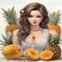 Naklejka premium abricot, ananas, amende, anone, fruits commençant par la lettre A 