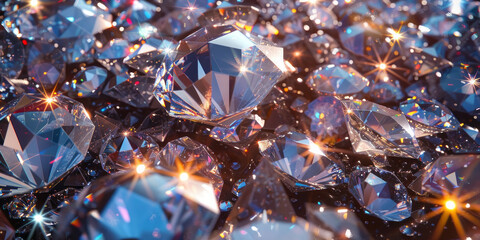 moltitudine di diamanti scintillanti, texture di diamanti splendenti, primo piano di miriade di diamanti - obrazy, fototapety, plakaty