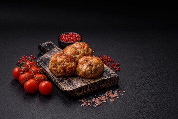 Delicious fresh fried minced fish cutlets with spices and herbs