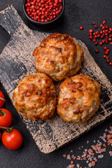 Delicious fresh fried minced fish cutlets with spices and herbs