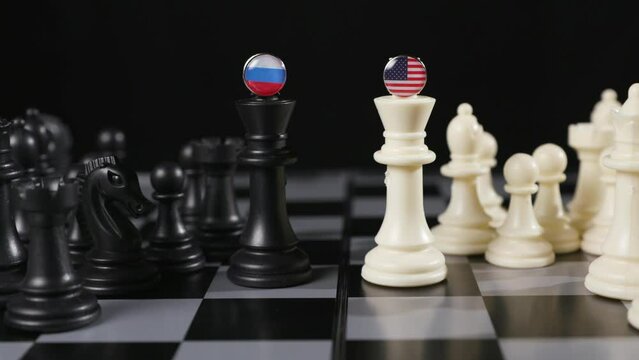 Chess pieces countries United States Russia conflict war faceoff concept 13