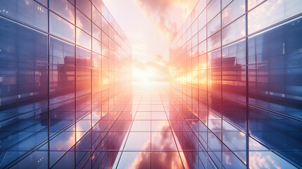 Reflective Urban Facade, The Dance of Light and Geometry in Modern Architecture, Sky Meets City