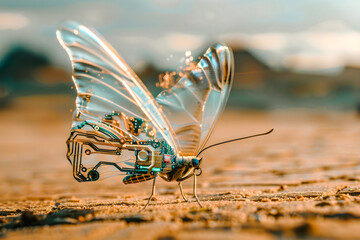 Robot papillon avec ailes translucides - obrazy, fototapety, plakaty