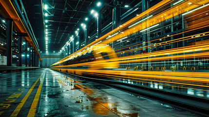 Fototapeta na wymiar Speed Through the Urban Night, The Pulse of the City in Motion, A Tunnel Towards Tomorrow