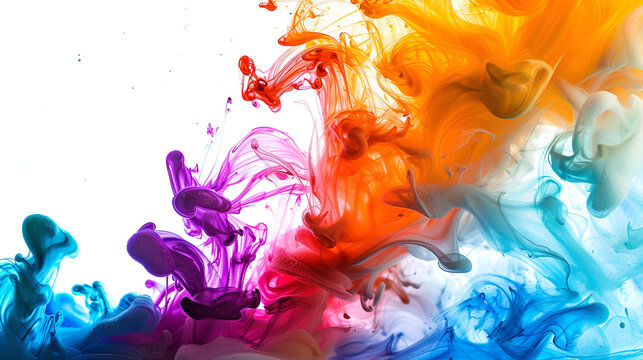 Colorful paint stains. Watercolor spots on a white background. Rainbow design of multi-colored blots on white. Background with top view of abstract color ink blots