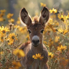 Rolgordijnen little donkey in a field with sunflowers © bmf-foto.de