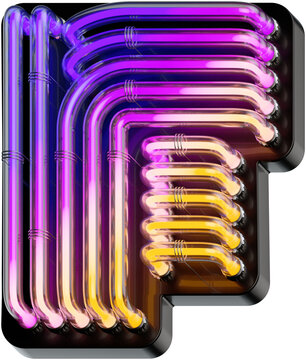 3d rendered bold letter F made of colorful gradient glowing neon tubes