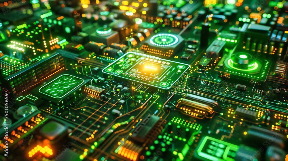 Aufkleber high-tech circuitry: close-up of a computer motherboard, exploring the heart of digital technology
