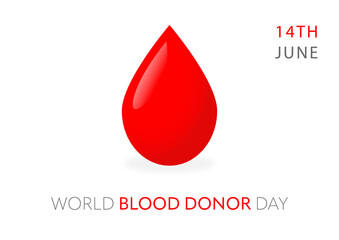 Fototapeta premium World blood donor day banner, 4th June, vector, white background. Drop of blood