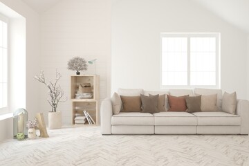 Interior design of modern apartment. Interior mockup. Scandinavian interior design. 3D illustration