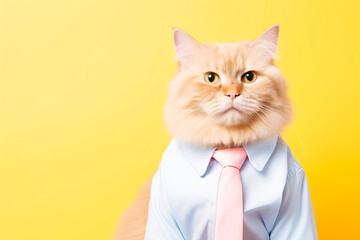 Stylish Cat in Suit and Tie on Pink Background
