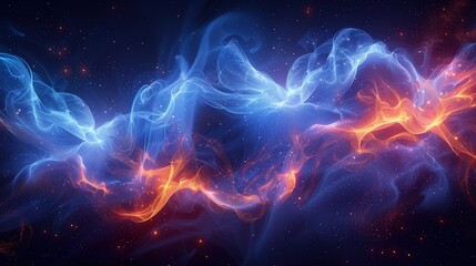 Blue glowing curves in space, abstract illustration.