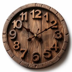 Vintage Wooden Wall Clock on white background.