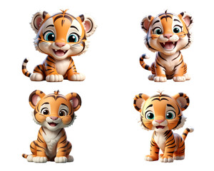 Obraz premium 3d rendering of a cute tiger cartoon character set. Generative AI